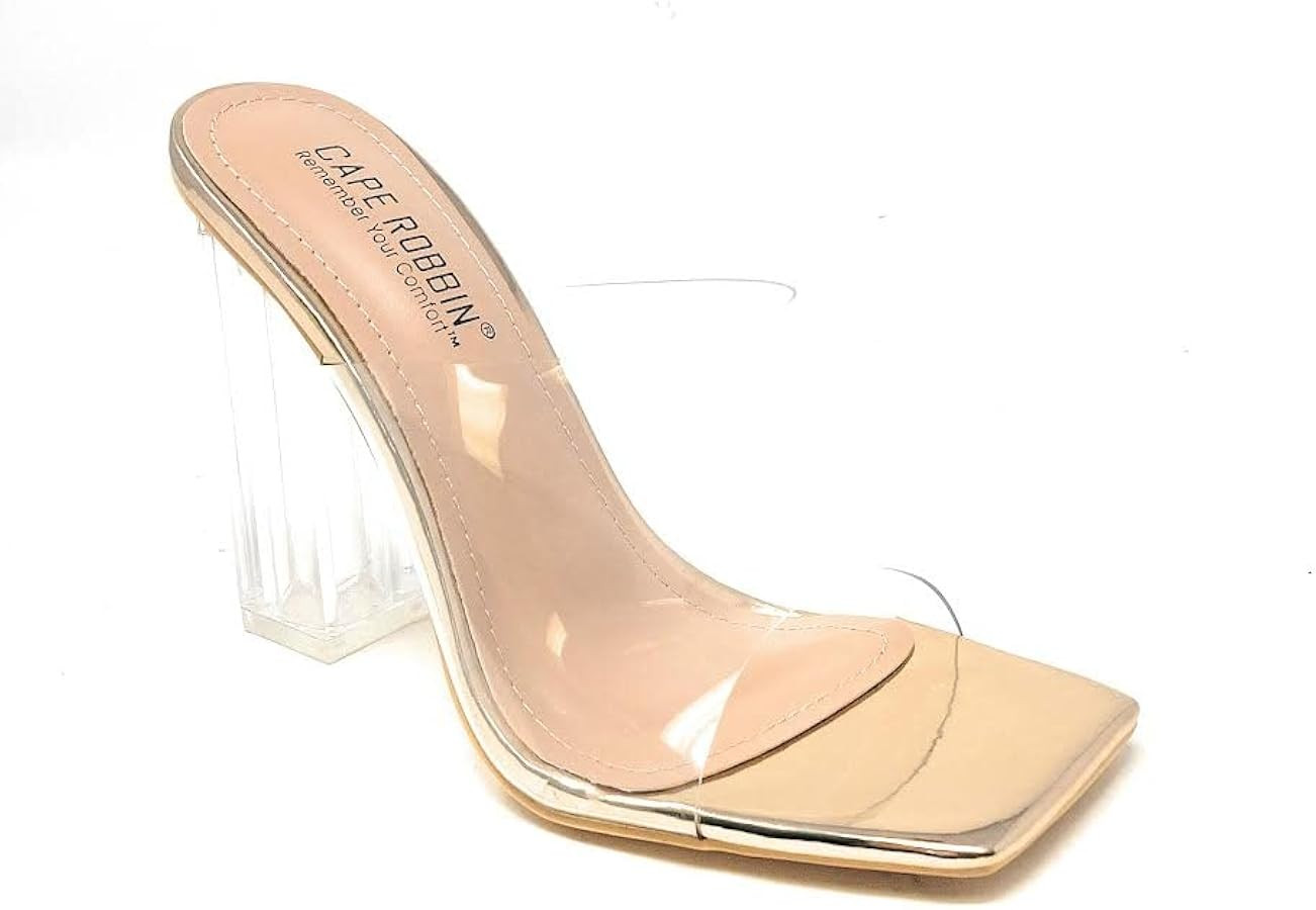 Cape Robbin Edna Clear Chunky Block High Heels for Women, Transparent Open Toe Mules Shoes Heels ... | Amazon (US)