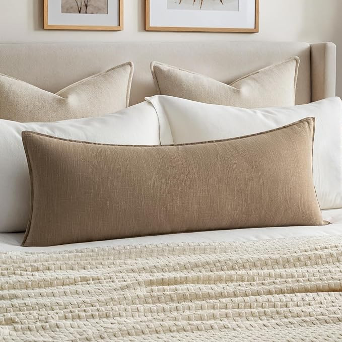 MIULEE Decorative Long Lumbar Throw Pillow Cover for Bed 14x36 Khaki Boho Farmhouse Neutral Couch... | Amazon (US)