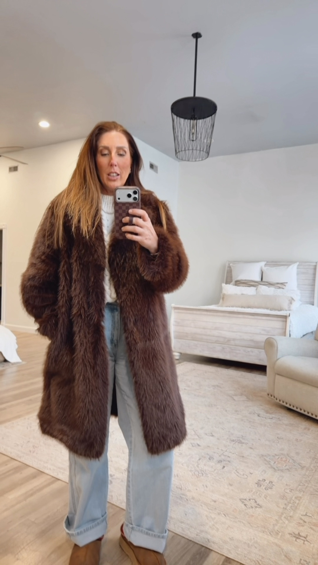 Date night fit check- yes we already went to dinner and are home before 6 🤣

This faux fur from Walmart is amazing and I can’t wear it enough! Sweater an jeans are from Red Raccoon but linking similar. I wore my Hunter Diane boots but already had them off by the time I filmed this 🤓  

#LTKMidsize #LTKootd #LTKTall