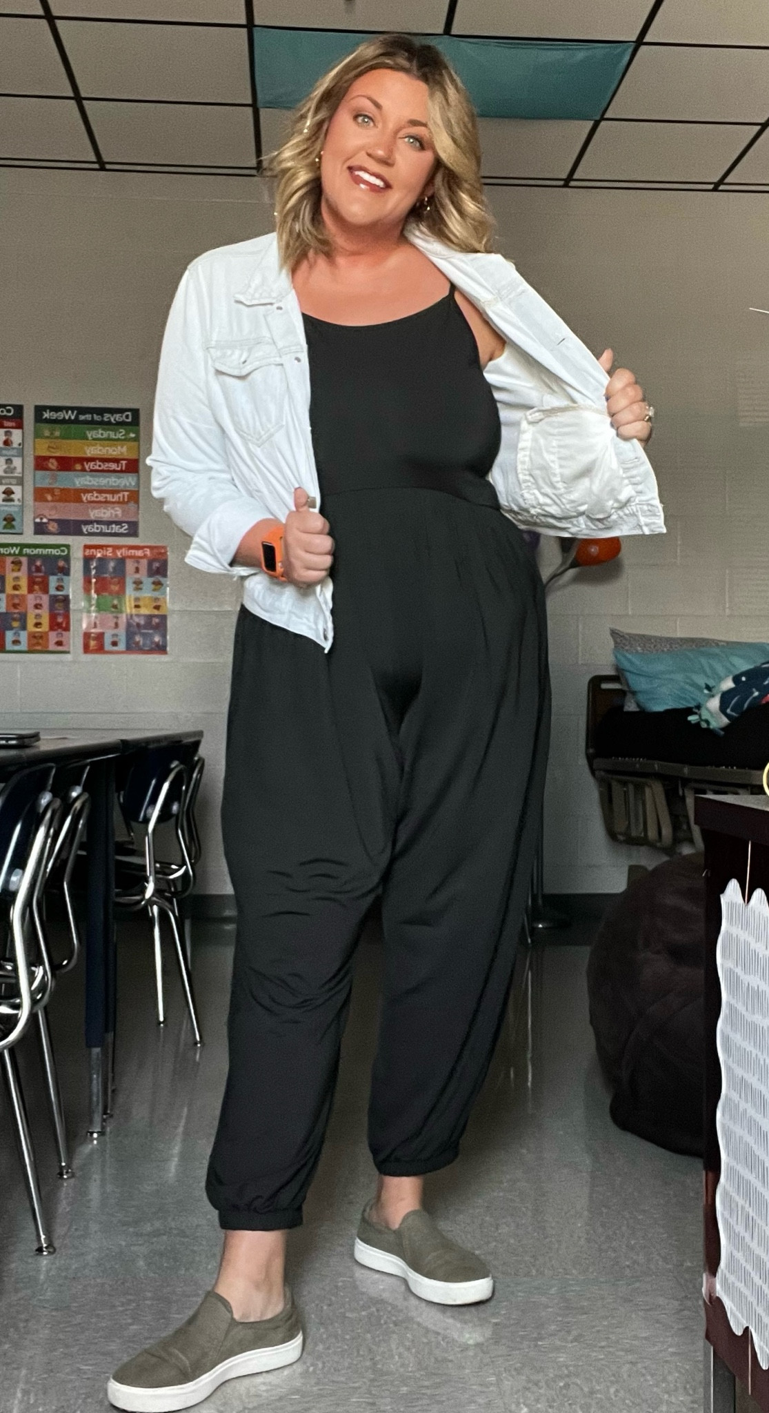 Solid Cami Jumpsuit with a cropped white washed blue jean jacket 😍 never have I been so comfy yet feeling cute while at work 🫶🏼 

#LTKplussize #LTKbeauty #LTKworkwear