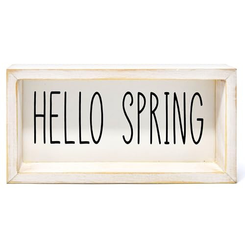 Hello Spring Wooden Sign – Rustic Farmhouse Tiered Tray Decor, Seasonal Spring Tabletop, Mantel and Shelf Decoration | Amazon (US)