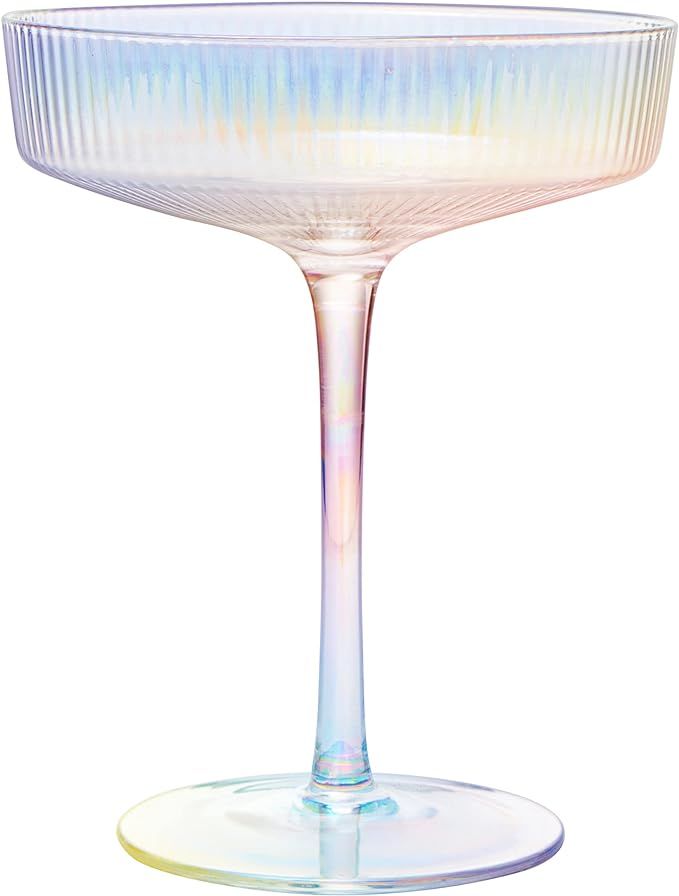 Amazon.com | Vintage Art Deco Colored Coupe Glasses with Stems - Ripple Ribbed 8oz Classic Crysta... | Amazon (US)