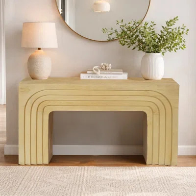 Kesna Console Sofa Table, 53 Inch Sculpted Arch, Light Beige Mango Wood | Wayfair North America