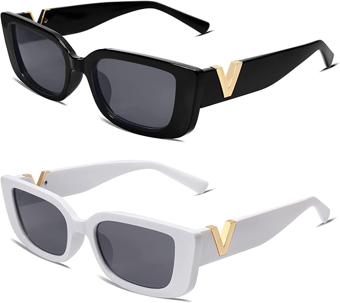 Allarallvr 2 Pack Rectangle Sunglasses for Women 90s Retro Trendy Y2K Aesthetic Vintage Square Su... | Amazon (US)