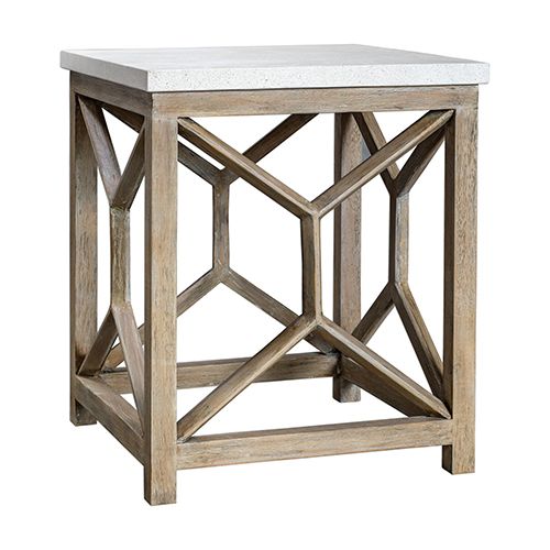 Catali Ivory Limestone and Oatmeal Washed Wood End Table | Bellacor