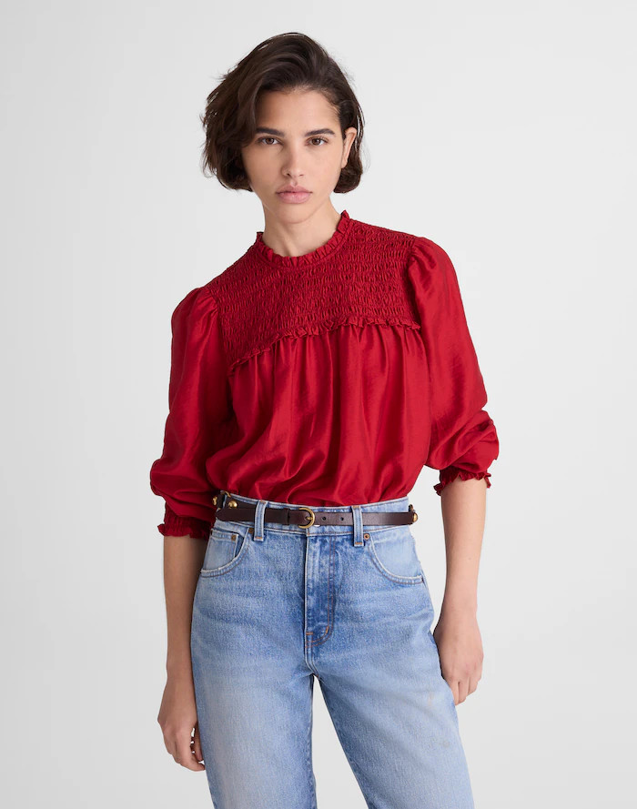 Smocked High-Neck Long-Sleeve Top | Madewell