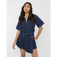 Short Sleeve Denim Boxy Shirt Dark Blue | Public Desire (US & CA)