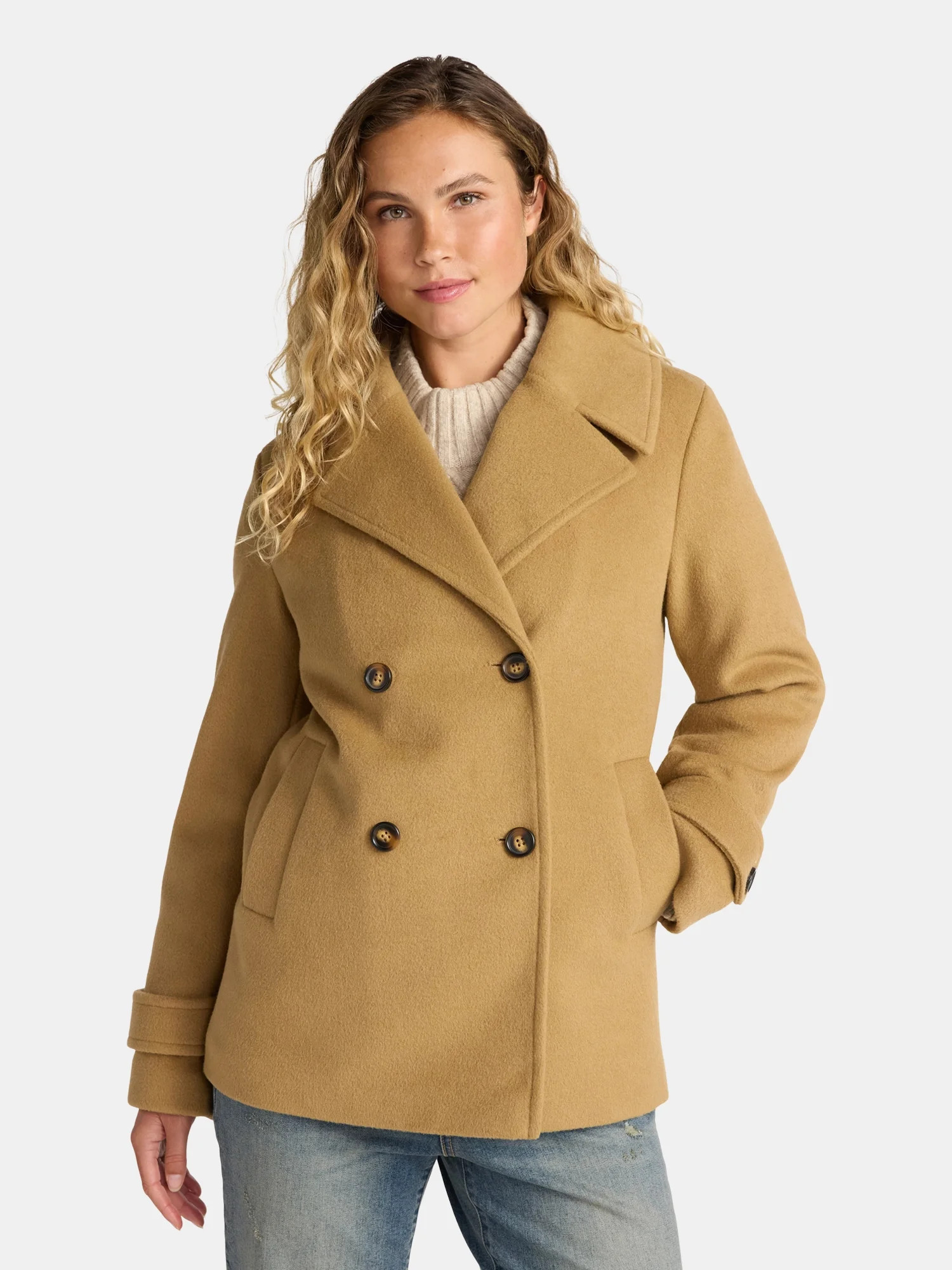 Time and Tru Women's and Women's Plus Faux Wool Peacoat, Sizes XS-3X | Walmart (US)