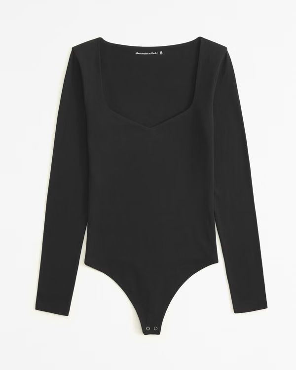 Long-Sleeve Cotton-Blend Seamless Fabric Sweetheart Bodysuit | Abercrombie & Fitch (US)