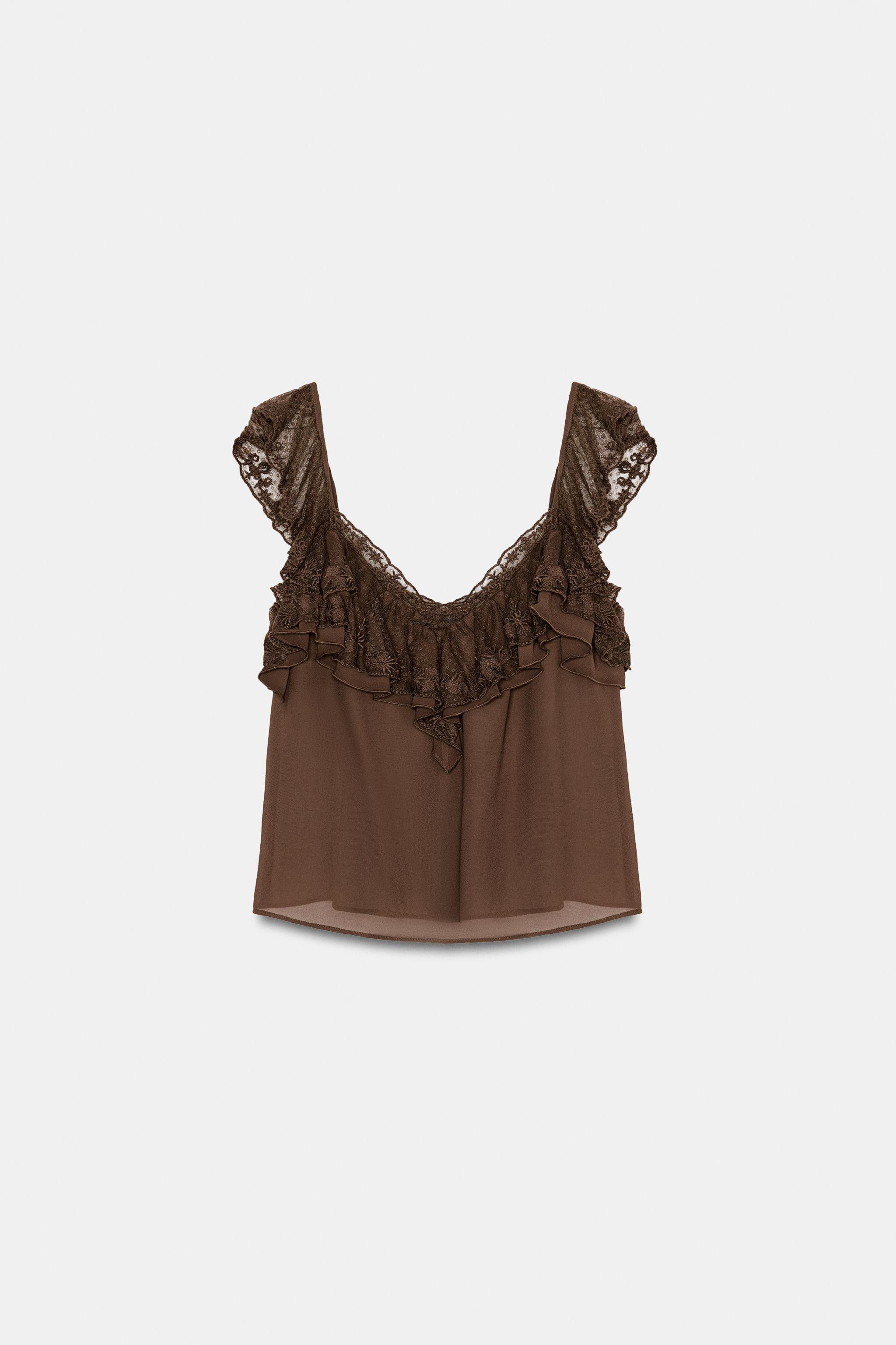 RUFFLED EMBROIDERED TOP | Zara US