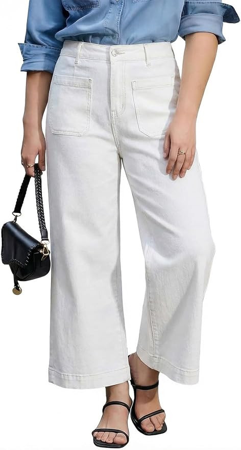 Eytino Plus Size Jeans for Curvy Women High Waisted Wide Leg Stretchy Straight Leg Ankle Denim Pa... | Amazon (US)