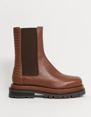 ASOS DESIGN Antarctic premium leather pannellled chelsea boots in brown | ASOS (Global)