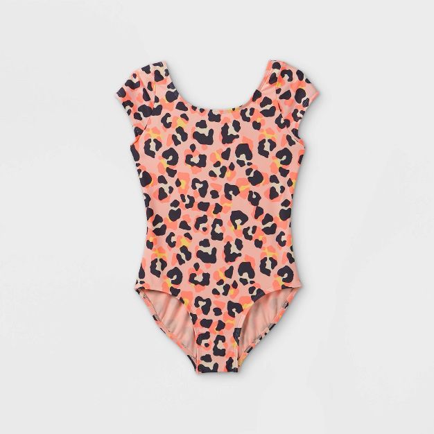 Girls' Leopard Print Short Sleeve One Piece Swimsuit - Cat & Jack™ Pink | Target