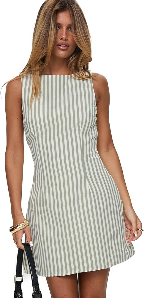 Princess Polly Women's Alfalfa Shift Mini Dress Green Stripe | Amazon (US)