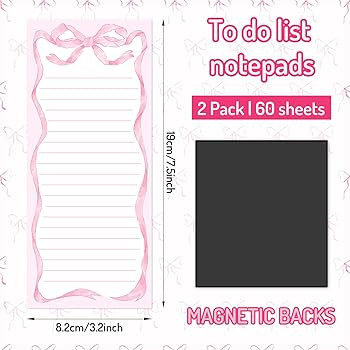 2Pcs Pink Bow Magnetic Notepads Lovely Bowknot List To-Do Paper Pad Decorative Grocery Shopping L... | Amazon (US)