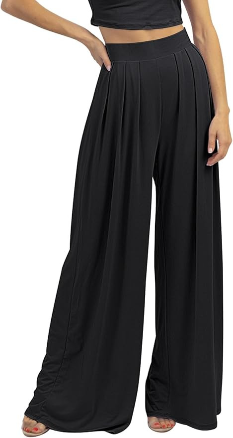 Womens Wide Leg Pants Casual Palazzo Flowy Pleated Trouser Woman Elastic High Waisted Loose Fit L... | Amazon (US)