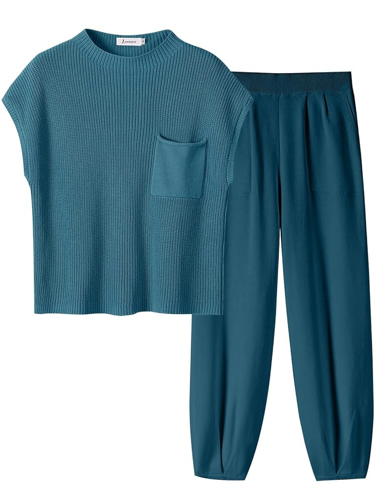 ANRABESS Women's Two Piece Outfits Knit Sweater Vest Crop Top Pants Lounge Matching Tracksuit Swe... | Amazon (US)