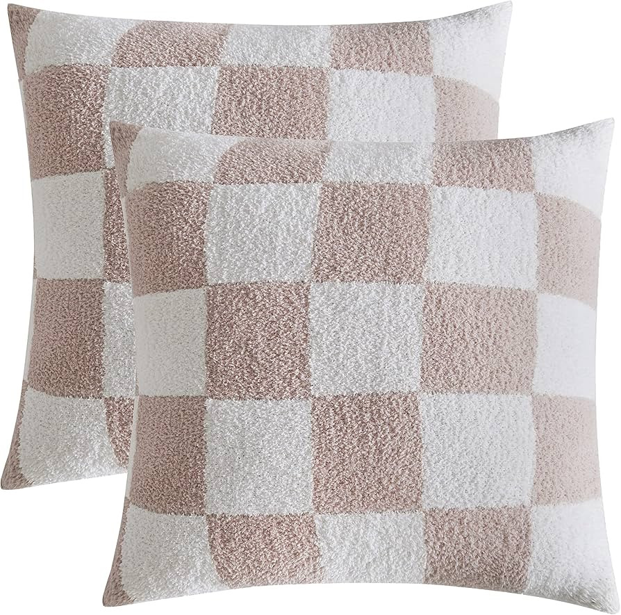 REPRECONF Set of 2 Ultra Soft Cozy Buffalo Checkerboard Fluffy Microfiber Checker Knitted Throw P... | Amazon (US)