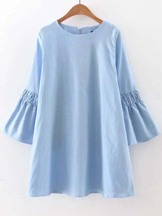 Blue Bell Sleeve Button Back Shift Dress | Romwe