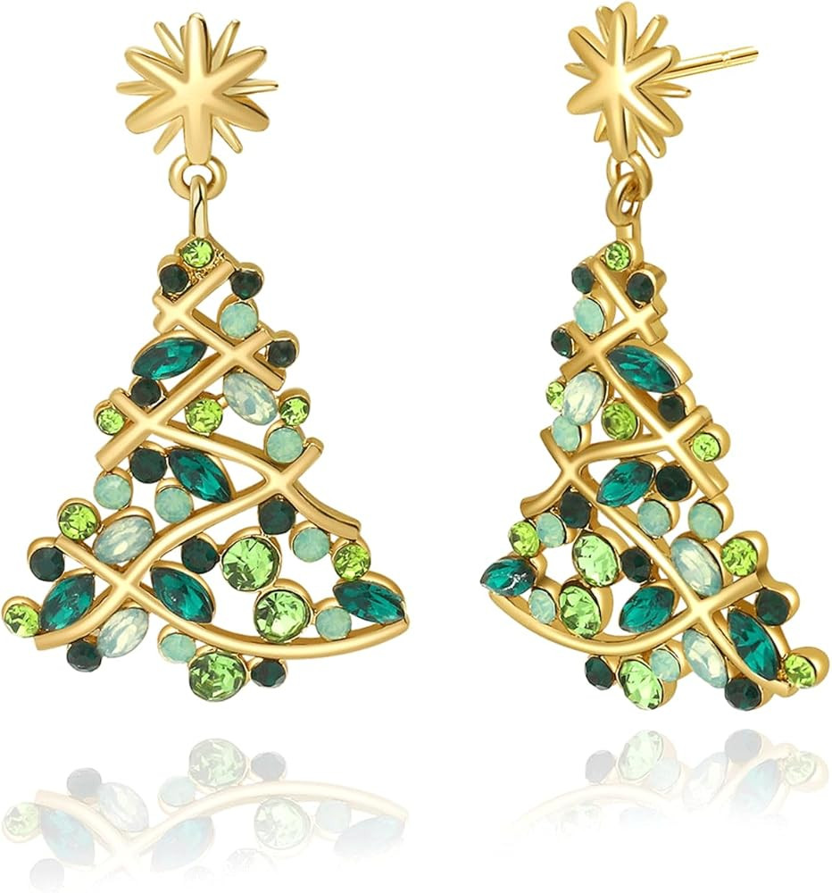 Christmas Earrings for Women Xmas Tree Dangle Earrings Sparkling Crystal Jewelry Snowflake Christ... | Amazon (US)