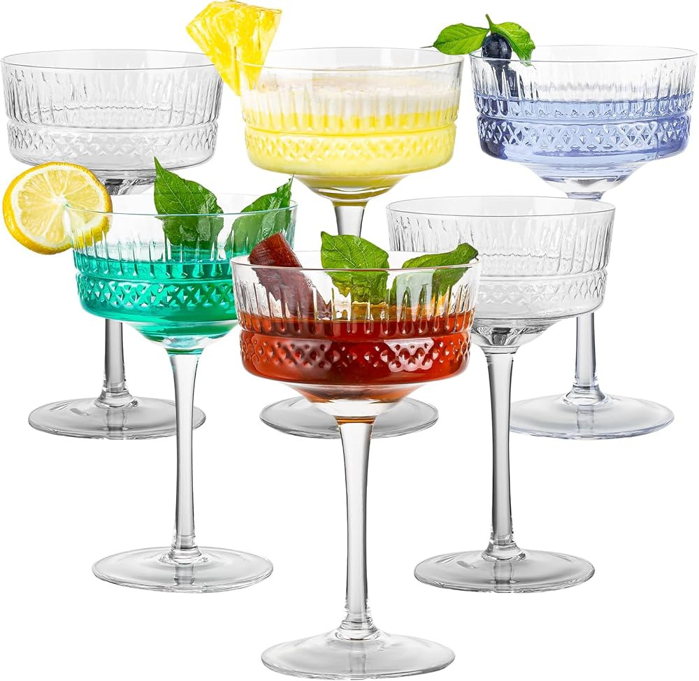Vintage Art Deco Coupe Glasses Set of 6, 10 oz Martini Glasses, Coupe Cocktail Glasses,Elegant Ha... | Amazon (US)