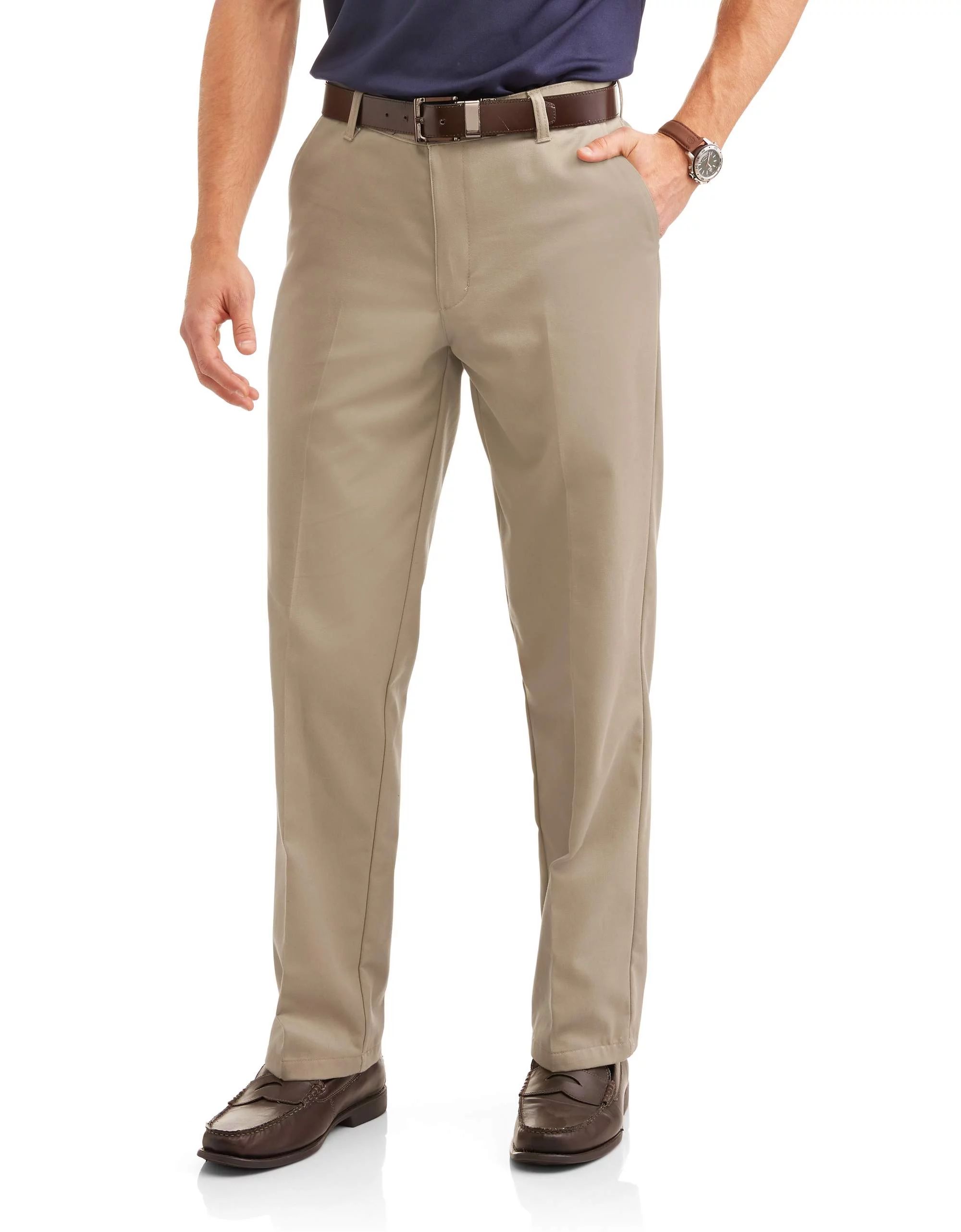 George Men's Wrinkle Resistant Flat Front 100% Cotton Twill Pant with Scotchgard | Walmart (US)