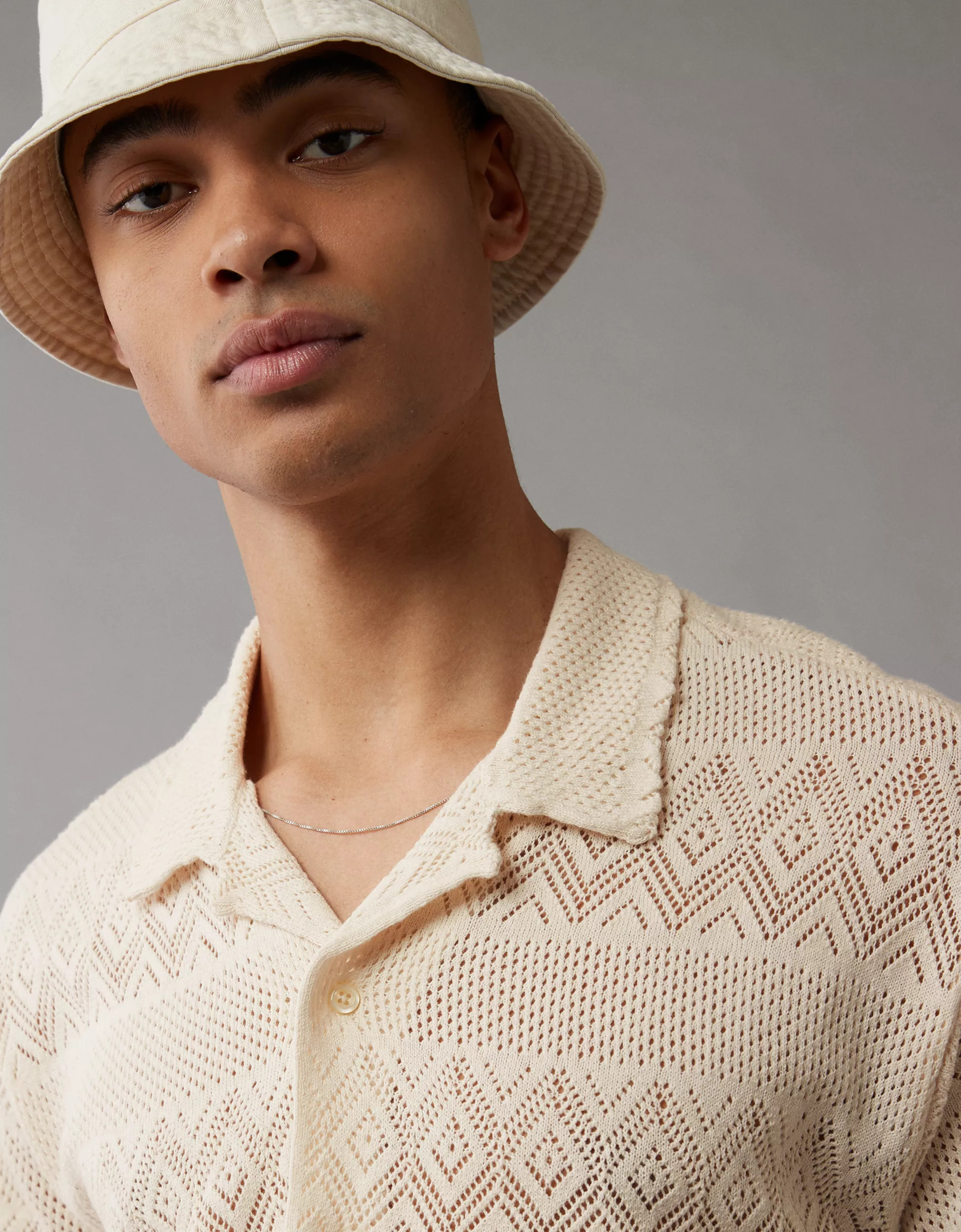 AE Crochet Diamond Button-Up Shirt | American Eagle Outfitters (US & CA)