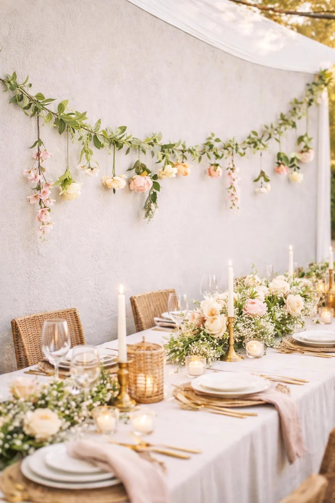 This romantic hanging floral garland adds a dreamy botanical touch to any wedding space. Designed with soft shades of yellow, cream, peach, blush, and pink layered with lush greenery, it creates an airy, cascading look that feels natural and elegant. Perfect for ceremony backdrops, photo booths, or cake tables, it instantly transforms any setting into a beautiful floral focal point. 🌸 #LTKwedding #weddingdecor #floralgarland #weddingbackdrop #romanticwedding #eventdecor #botanicalstyle #weddinginspo

#LTKSeasonal #LTKWedding