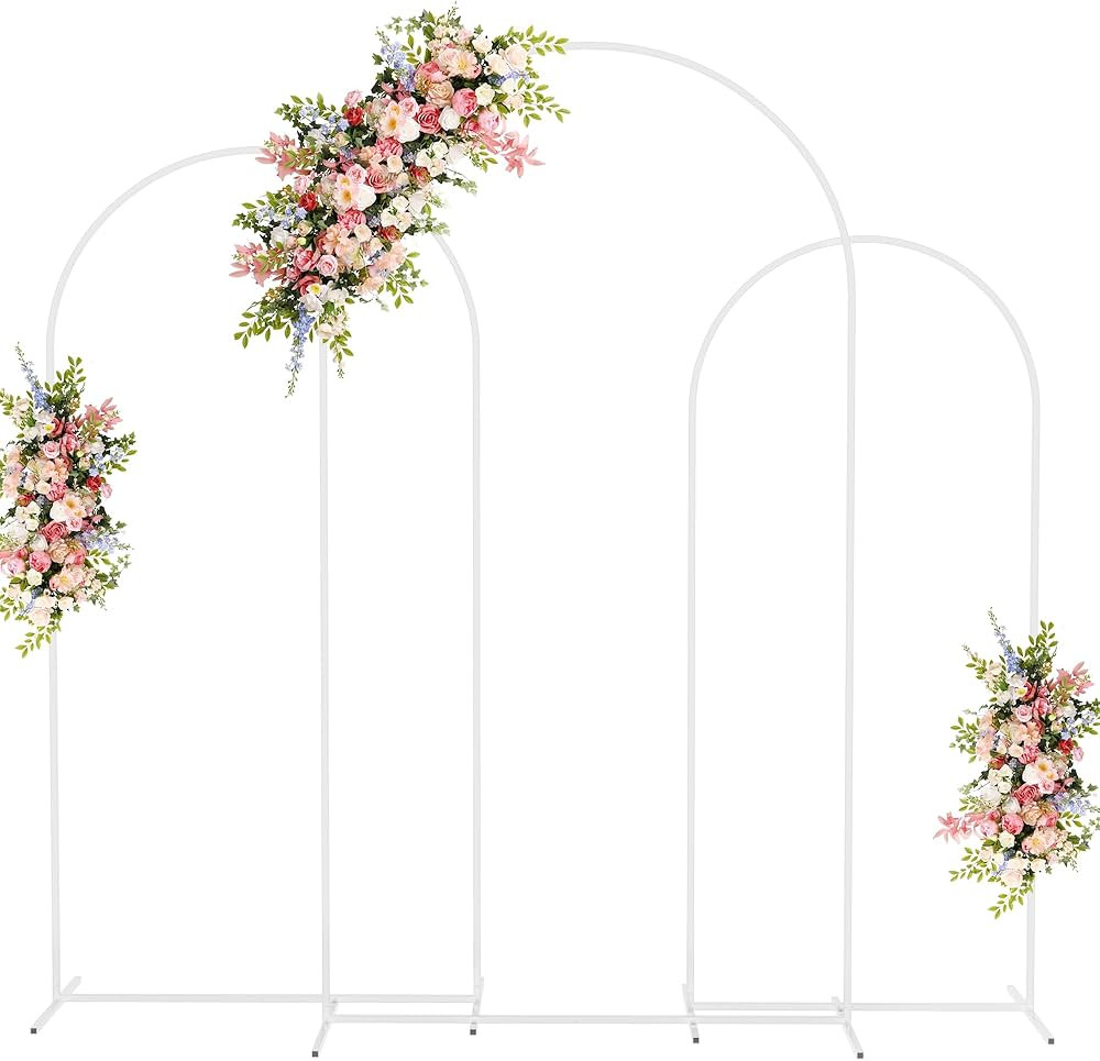Fomcet Wedding Arch Backdrop Stand Set of 3 White Metal Arched Backdrop Stand 7.2FT & 6.6FT & 6FT... | Amazon (US)