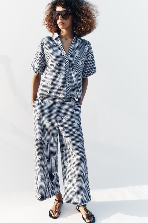 EMBROIDERED PLAID CULOTTES | Zara US