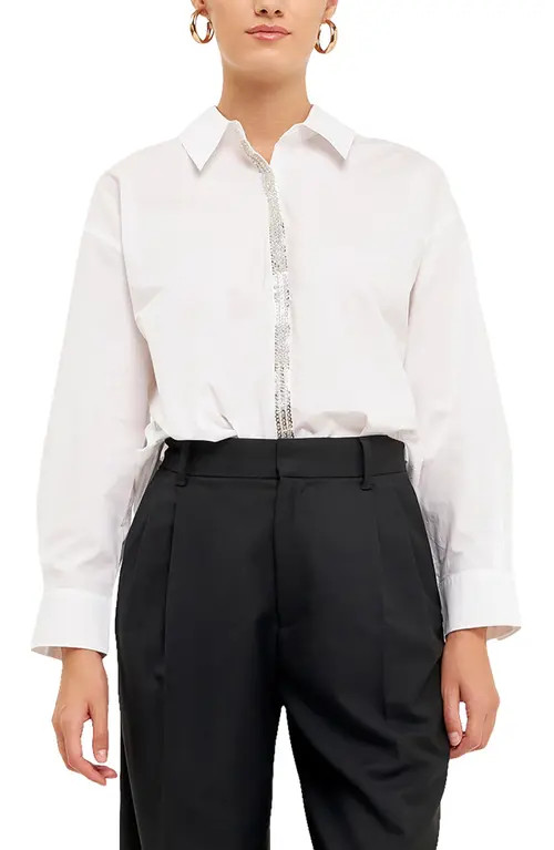 Endless Rose Sequins & Beads Poplin Shirt in White at Nordstrom, Size Medium | Nordstrom