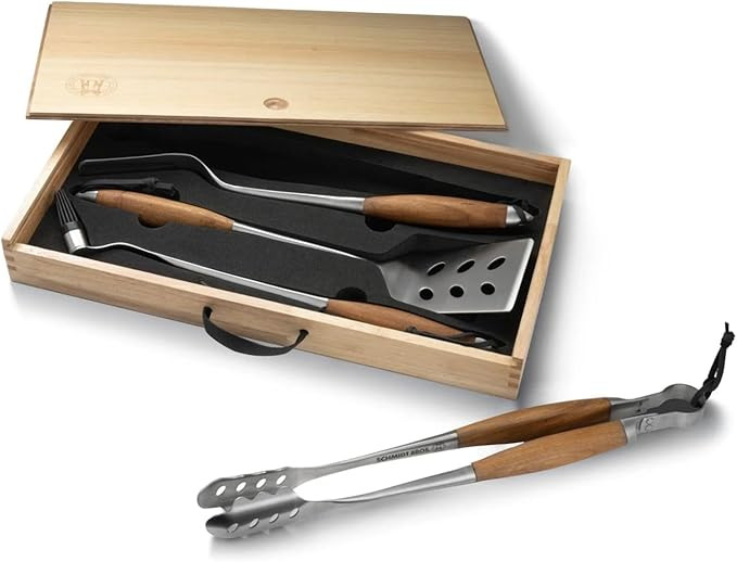Schmidt Brothers - BBQ Bonded Teak 4 Piece Grilling Accessory Set, Full-Forged Stainless Steel Gr... | Amazon (US)
