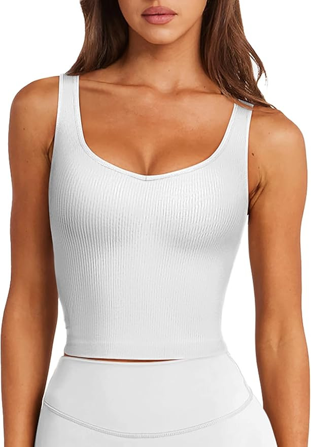 LASLULU Womens Longline Sports Bra Ribbed Seamless Wirefree Padded Tank Tops Medium Support Worko... | Amazon (US)