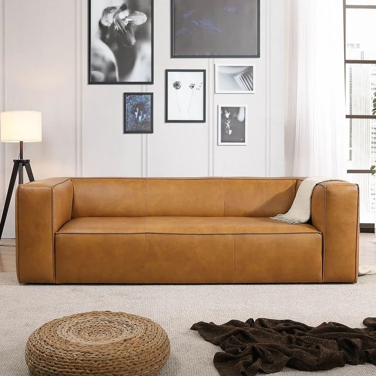 Colton 92'' Genuine Leather Tuxedo Arm Sofa | Wayfair North America