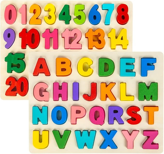 Wooden Puzzles for Toddlers, Alphabet Puzzle and Number Puzzle, 2 in 1 Preschool Educational Lear... | Amazon (US)