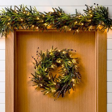 Pre-Lit Faux Woodland Pine Wreath & Garland | West Elm (US)