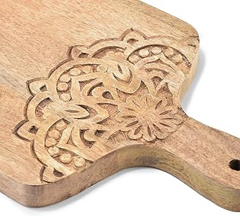Wooden Cutting Board with Burnt Design - Natural Mango Wood Serving Board with Handle - Multipurp... | Amazon (US)