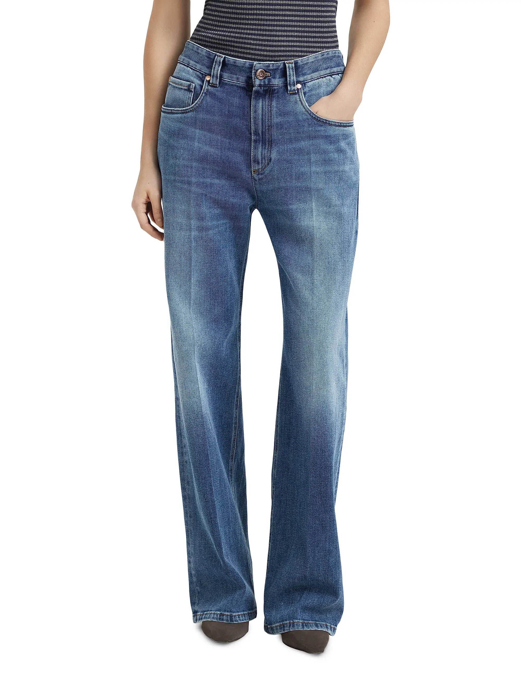 Comfort Cotton Denim Contemporary Loose Trousers with Monili | Saks Fifth Avenue