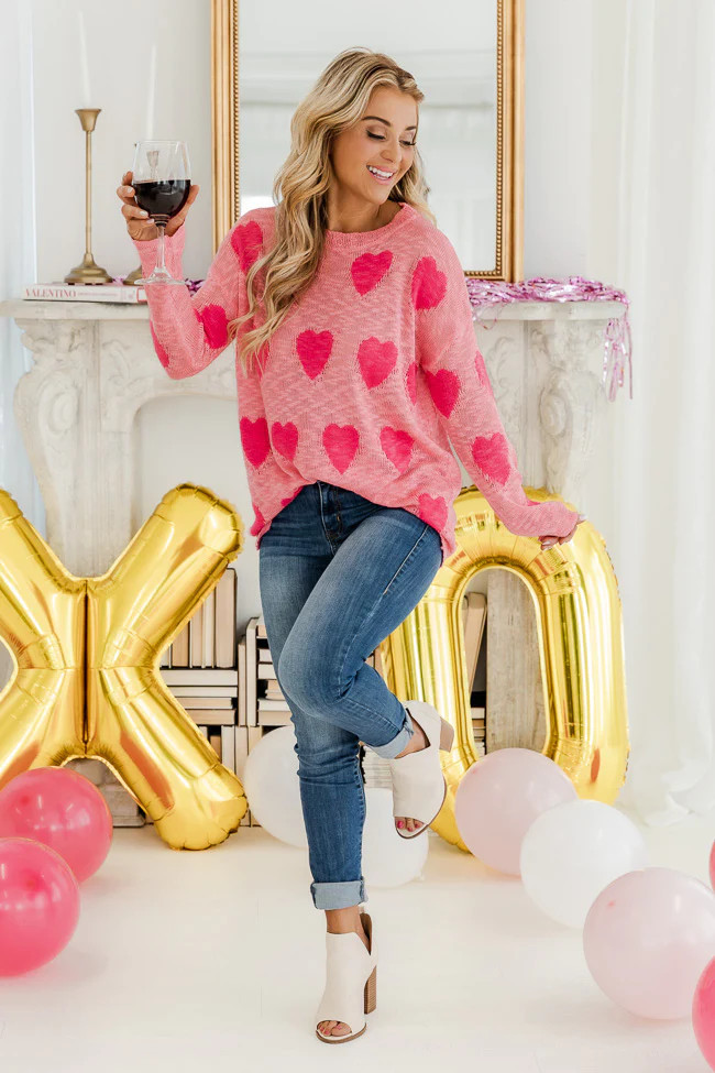 Wonderful Tonight Pink Heart Sweater | Pink Lily