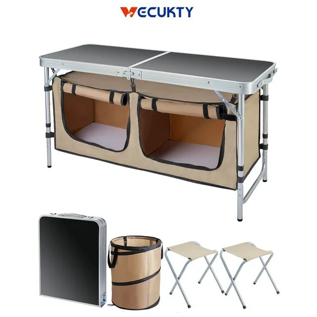 Folding Camping Table Set, VECUKTY Camping Kitchen Station, Aluminum Portable Folding Camp Cook T... | Walmart (US)