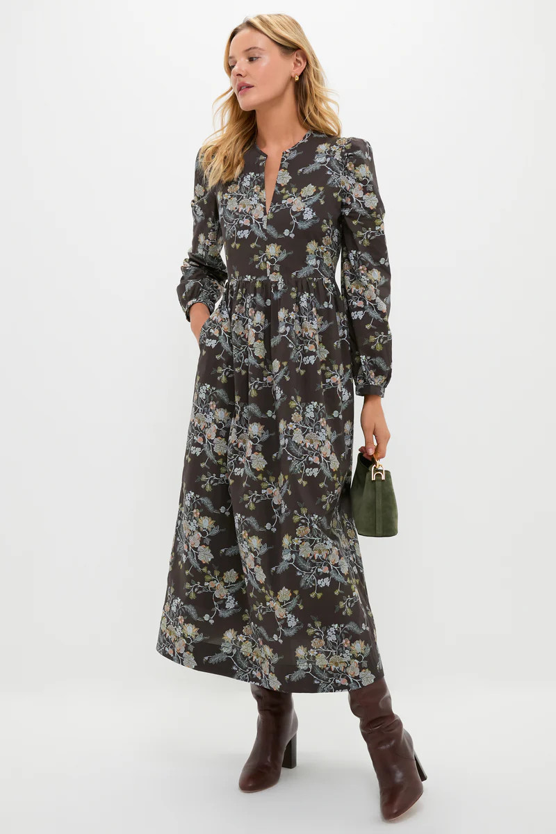 Long Sleeve Brown Multi Floral Oslo Midi Dress | Tuckernuck (US)