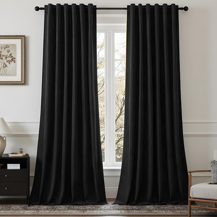 Black Velvet Blackout Curtains 96 Inches for Bedroom, Thermal Insulated Soundproof Room Darkening... | Amazon (US)