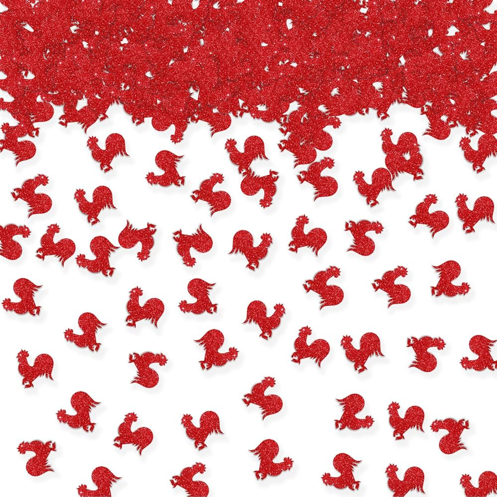 100pcs Rooster Confetti, Red Glitter Chick Table Confetti, Cock Paper Scatters for 1st Birthday P... | Amazon (US)