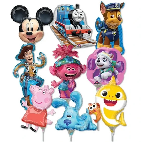 LoonBalloon 14 Inch Preschool Character Theme Mini Shape Stick Balloons Value Pack (16 Pack)-Pre-... | Walmart (US)
