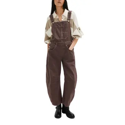 Free People Good Luck Denim Overalls in Cobblestone at Nordstrom, Size Small | Nordstrom