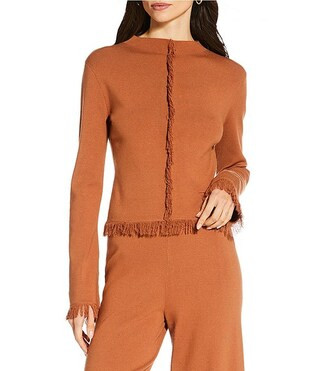 x Sydney Silverman The Lily Fine Gauge Knit Long Sleeve Fringe Hem Coordinating Top | Dillard's