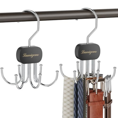 Belt Organizer for Closet,2PCS Tie Rack, Belt Tie Hanger for Closet,Tie Organizer for Men,Hanging Closet Organizer Hook for Belt, Bra, Tank Top, Tie, Scarf, Hat, Purse,Black | Amazon (US)