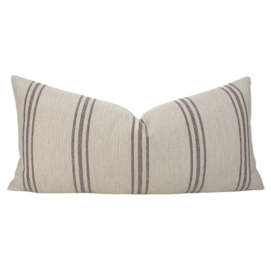 Cream & Black Farmhouse Stripe Lumbar Pillow Cover, 12x18 // Handmade Throw Pillow With Modern Me... | Etsy (US)