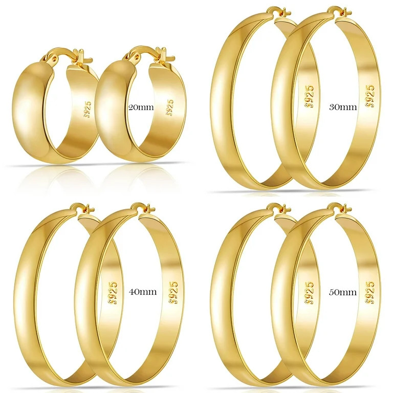 APSVO 4 Pairs 18K Gold Plated Hoop Earrings for Women Big Large Extra Chunky Post Hypoallergenic ... | Walmart (US)