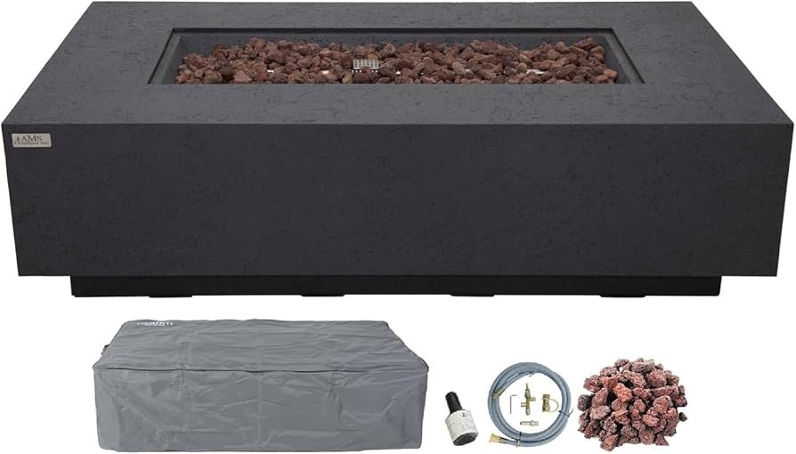 AMS Creations | Madison 60" Rectangular Natural Gas Outdoor Fire Pit Table | Dark Gray Concrete G... | Amazon (US)